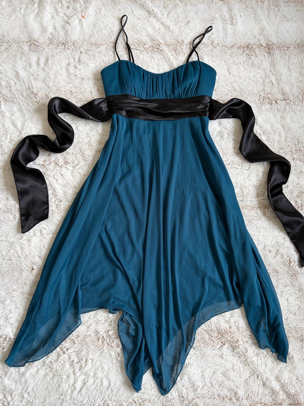 Vintage Y2K Speechless Fairycore Teal Handkerchief Hem Euro Sheer Overlay Dress